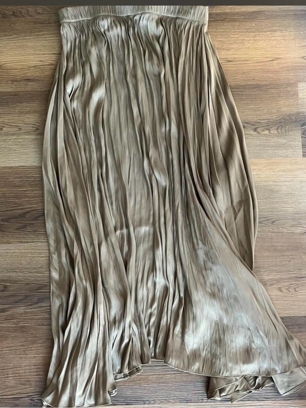 Zara Pleated Satin Maxi Skirt - Taupe Brown